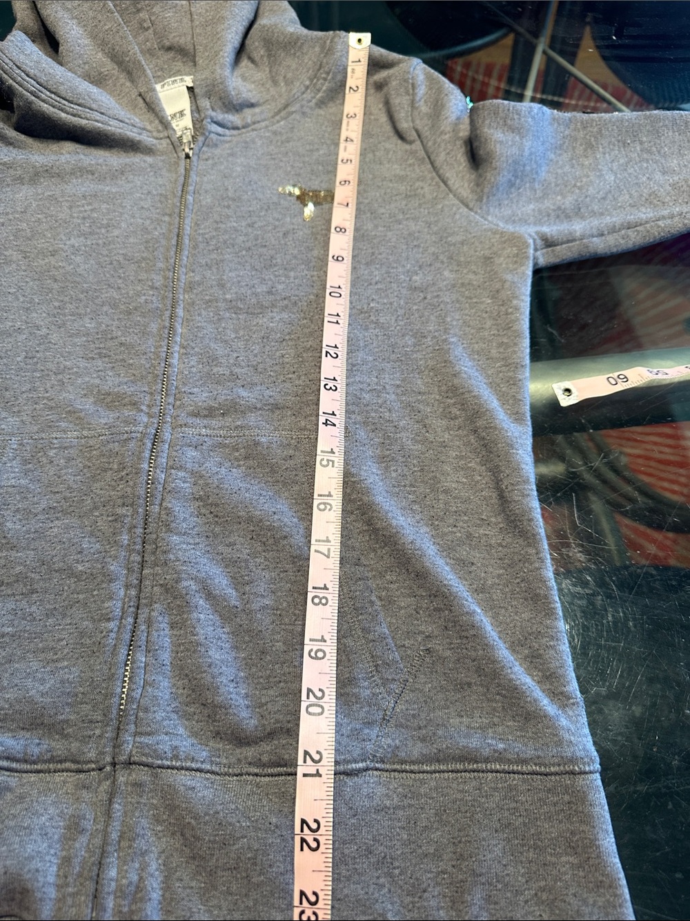 PINK Victoria's Secret Gray Zip Hoodie with Leopard Sequin Stripe - Picture 7 of 7